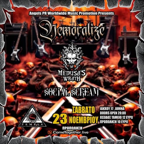 DEMORALIZE / MEDUSA’S WRATH / SOCIAL SCREAM – live at Temple – Σάββατο 23 Νοεμβρίου.