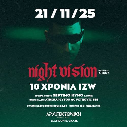 10 ΧΡΟΝΙΑ ΙΖW - ΠΑΡΟΥΣΙΑΣΗ ΔΙΣΚΟΥ "NIGHTVISION" @ ARCHITEKTONIKI